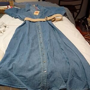 Entro Blue Asymmetrical Dress with Tan Belt